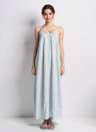 Robe longue manches bretelles ajustables fines bretelles bleu AWARE femme