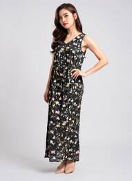 Robe longue manches bretelles ajustables fines bretelles noir VERO MODA femme