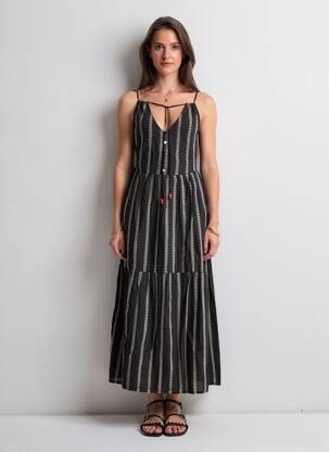 Robe longue imprimé fantaisie fines bretelles noir B.YOUNG femme