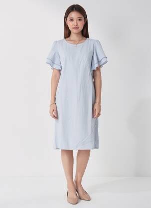 Robe mi-longue manches courtes manches courtes bleu GAOS femme