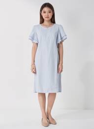 Robe mi-longue manches courtes manches courtes bleu GAOS femme
