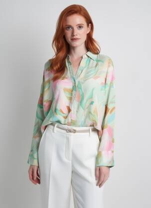 Chemisier imprimé fleurs manches longues vert VERO MODA femme