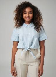 Chemisier tissage popeline manches courtes bleu VERO MODA femme