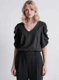 Top coupe cintrée manches 3/4 noir ICHI femme