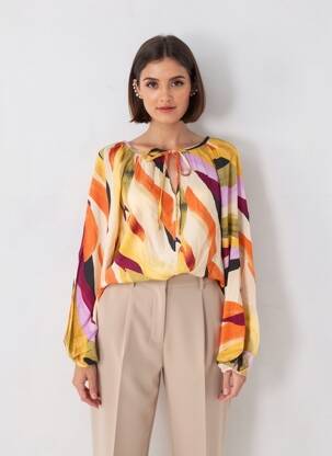 Blouse imprimé fantaisie manches longues orange VERO MODA femme