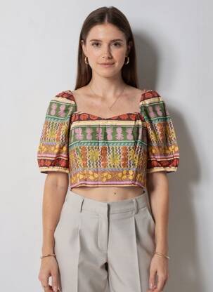 Top col v manches 3/4 vert VERO MODA femme