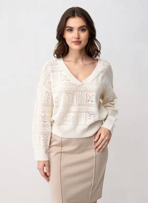 Pull col v manches longues beige VERO MODA femme