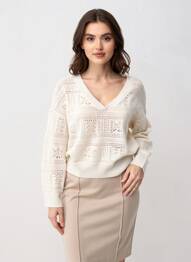 Pull col v manches longues beige VERO MODA femme