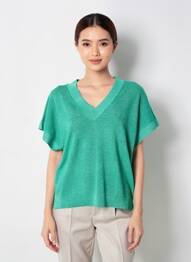 Pull col v manches courtes vert VERO MODA femme