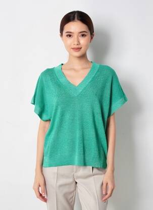 Pull col v manches courtes vert VERO MODA femme