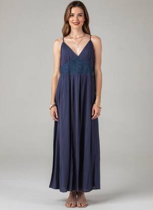 Robe longue coupe évasée fines bretelles bleu VERO MODA femme