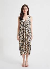 Robe mi-longue coupe fluide sans manche beige VERO MODA femme