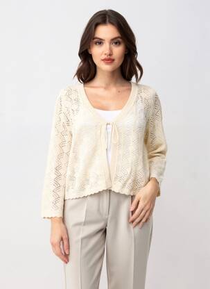 Gilet manches longues col v beige VERO MODA femme