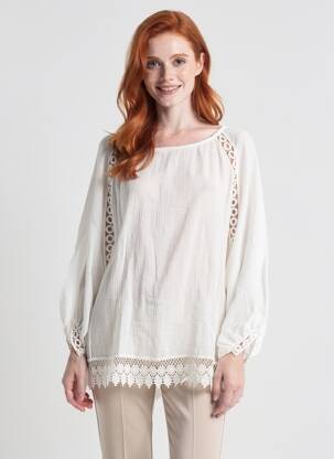 Blouse col rond manches longues blanc GAOS femme
