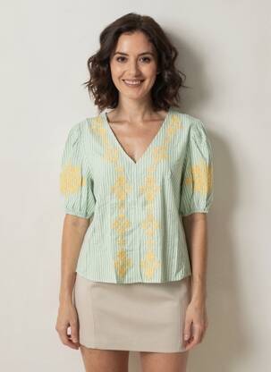 Blouse col v manches courtes vert RUE MAZARINE femme