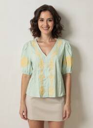 Blouse col v manches courtes vert RUE MAZARINE femme