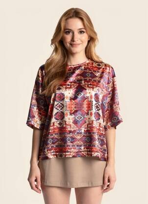 Top imprimé fantaisie manches courtes rouge RUE MAZARINE femme