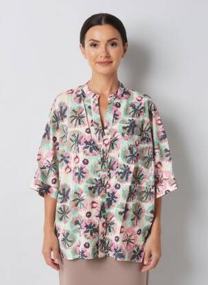 Blouse tissage popeline manches courtes rose RUE MAZARINE femme