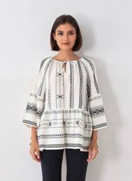 Blouse tissage popeline manches 3/4 blanc ICHI femme