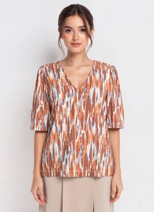 Top imprimé fantaisie manches courtes marron B.YOUNG femme