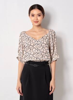 Top imprimé fantaisie manches courtes noir VERO MODA femme