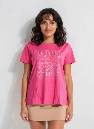 T-shirt sérigraphie floquée manches courtes rose STREET ONE femme