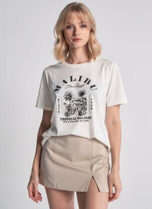T-shirt sérigraphie floquée manches courtes blanc B.YOUNG femme