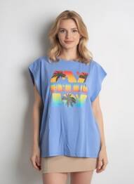T-shirt coupe droite manches courtes bleu MY HELLO JOY femme