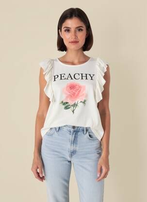 T-shirt sérigraphie floquée manches courtes blanc B.YOUNG femme