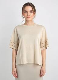 T-shirt coupe cintrée manches courtes beige RUE MAZARINE femme