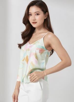 Top imprimé fantaisie fines bretelles vert VERO MODA femme