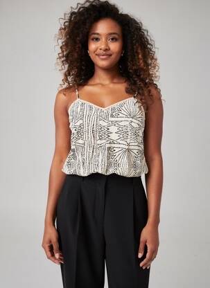 Top tissage crêpe fines bretelles beige VERO MODA femme