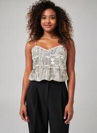 Top tissage crêpe fines bretelles beige VERO MODA femme