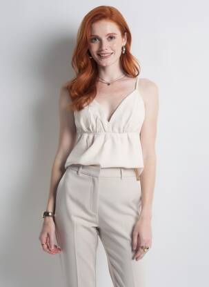 Top stretch fines bretelles beige VERO MODA femme