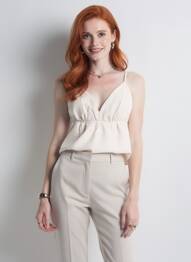 Top stretch fines bretelles beige VERO MODA femme