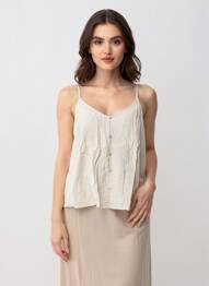 Top manches bretelles ajustables fines bretelles beige VERO MODA femme