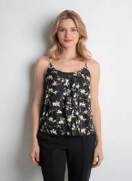 Top imprimé fantaisie fines bretelles noir VERO MODA femme