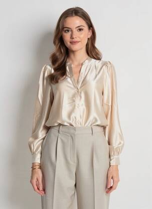 Chemisier coupe fluide manches longues beige VERO MODA femme