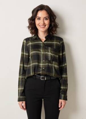 Chemisier tissage popeline manches longues vert STREET ONE femme