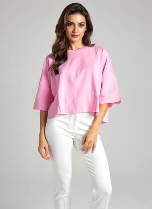 Sweat-shirt stretch manches 3/4 rose NOISY MAY femme