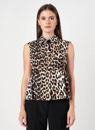Chemisier tissage popeline sans manche beige VERO MODA femme