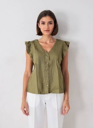 Chemisier coupe cintrée manches courtes vert B.YOUNG femme