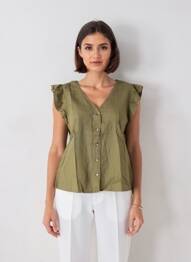 Chemisier coupe cintrée manches courtes vert B.YOUNG femme