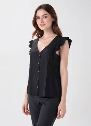 Chemisier coupe cintrée manches courtes noir B.YOUNG femme