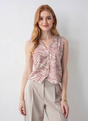 Chemisier coupe cintrée sans manche rouge B.YOUNG femme
