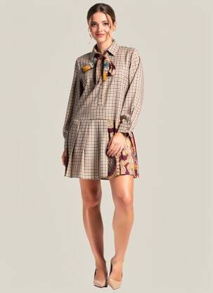 Robe courte coupe évasée manches longues beige DIXIE femme