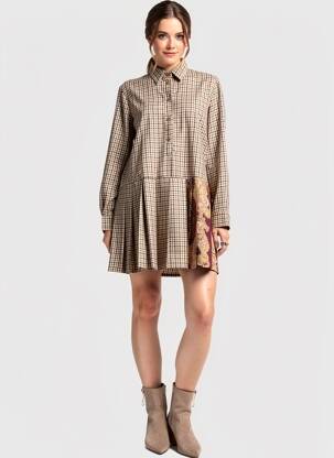 Robe courte coupe évasée manches longues beige DIXIE femme