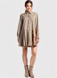 Robe courte coupe évasée manches longues beige DIXIE femme