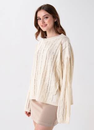 Pull maille ajourée manches longues beige DIXIE femme
