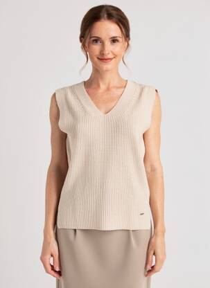 Pull coupe droite manches courtes beige TONI femme